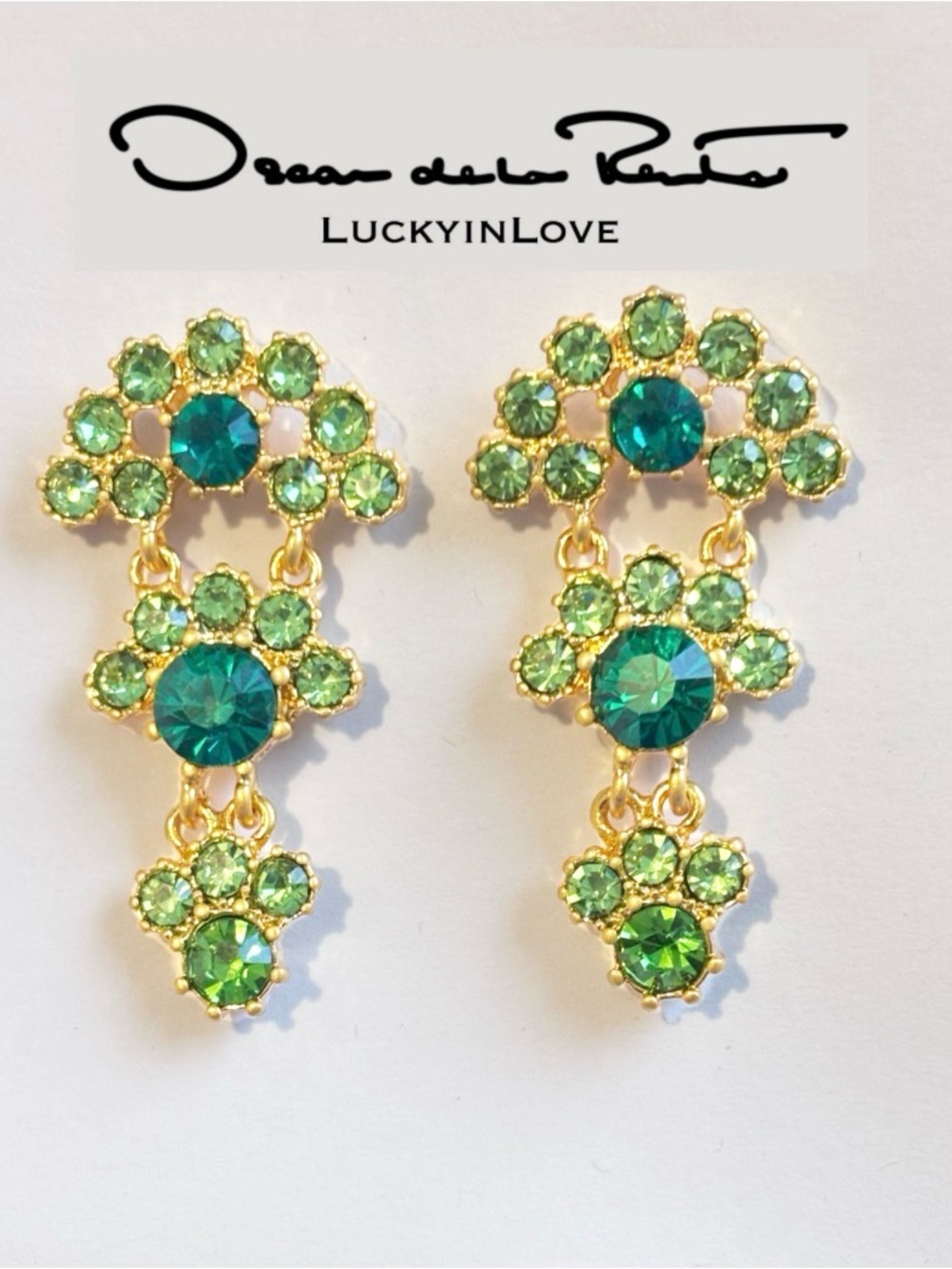 Oscar de la Renta Arch Cascading crystal Shades of Green Chandelier Drop Earring